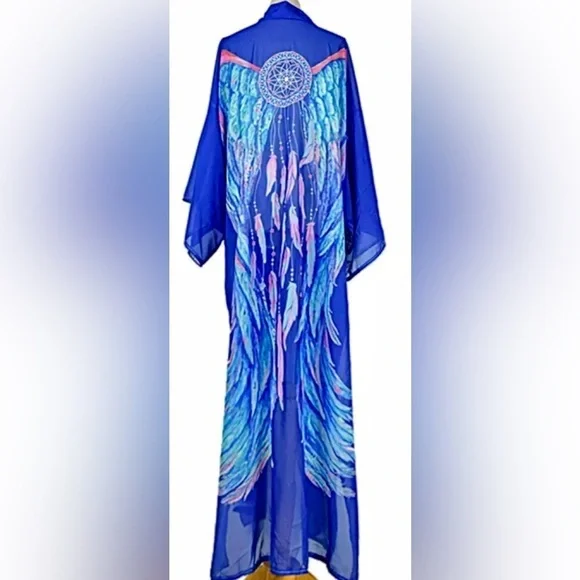 Bohemian Kimono Duster Angel Dreamcatcher Spirit Robe Swimsuit Coverup - Picture 4 of 9